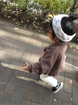 「devirock（デビロック）のワイドショート丈スウェット長袖トレーナー（スウェット、ブラウン系）」を使った、miiさん（キッズ・90cm）の秋コーディネート