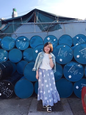 「BIRKENSTOCK（ビルケンシュトック）のアイテム（サンダル、ホワイト系）」を使った、snowsnowさん（レディース・155cm）の夏コーディネート