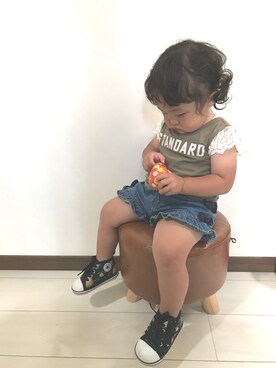 「NEEDLE WORK（ニードルワーク）のアイテム」を使った、SEM.mamaさん（キッズ・80cm）の夏コーディネート