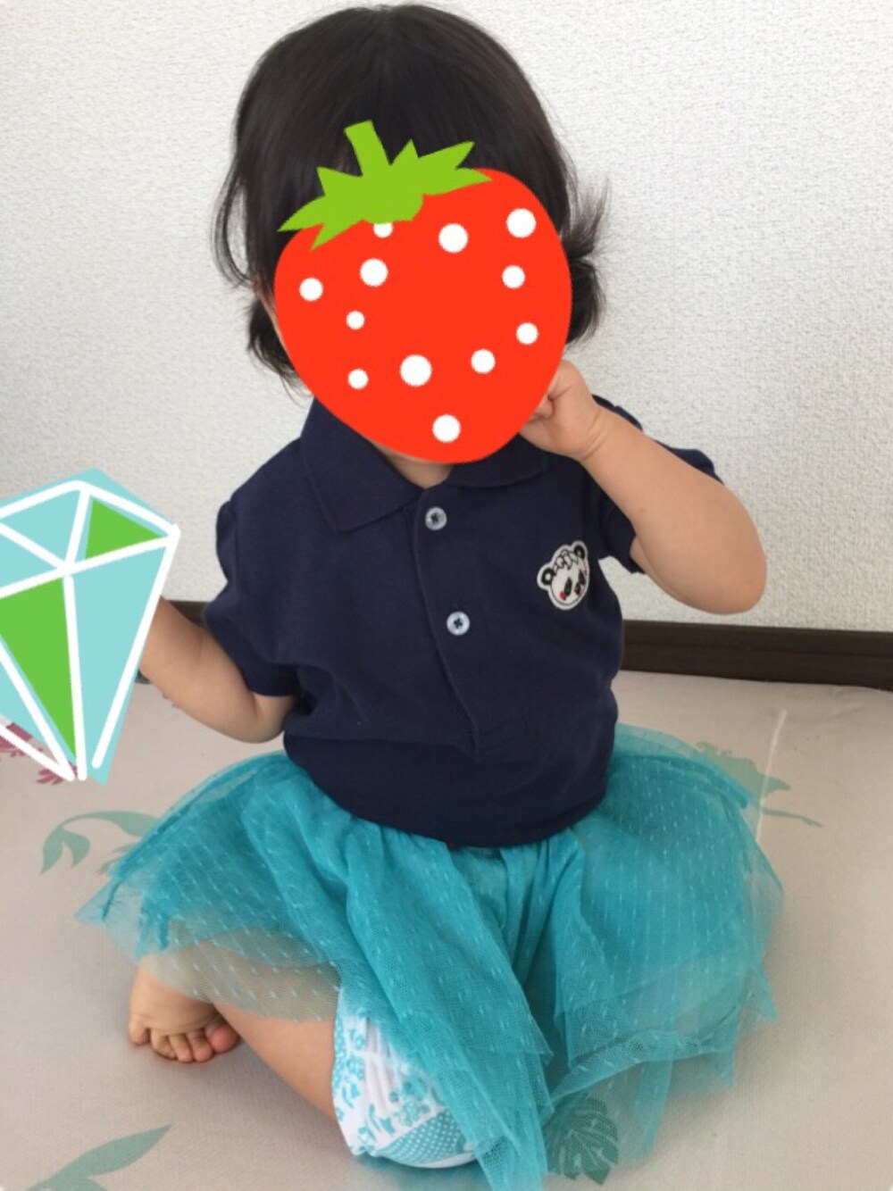 「夏コーデ、1歳9ヶ月、グラグラ」｜「GrandGroundのアイテム（ポロシャツ、ブルー系）」を使った、M&Mさん（レディース・80cm）の夏コーディネートの1枚目の写真