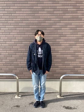 「アイテム（パーカー、ブルー系）」を使った、kao.83さん（メンズ・171cm）の冬コーディネート