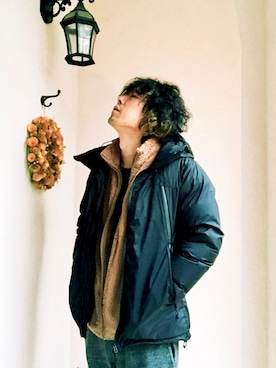 「MONO-MART（モノマート）のワッフルロング丈 Uネックプルオーバーカットソー/ロングスリーブ（Tシャツ/カットソー）」を使った、KEITA(ΦωΦ)さん（メンズ・181cm）の冬コーディネート