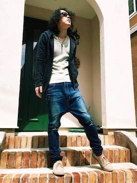「OURET（オーレット）のアイテム（パーカー）」を使った、KEITA(ΦωΦ)さん（メンズ・181cm）の春コーディネート