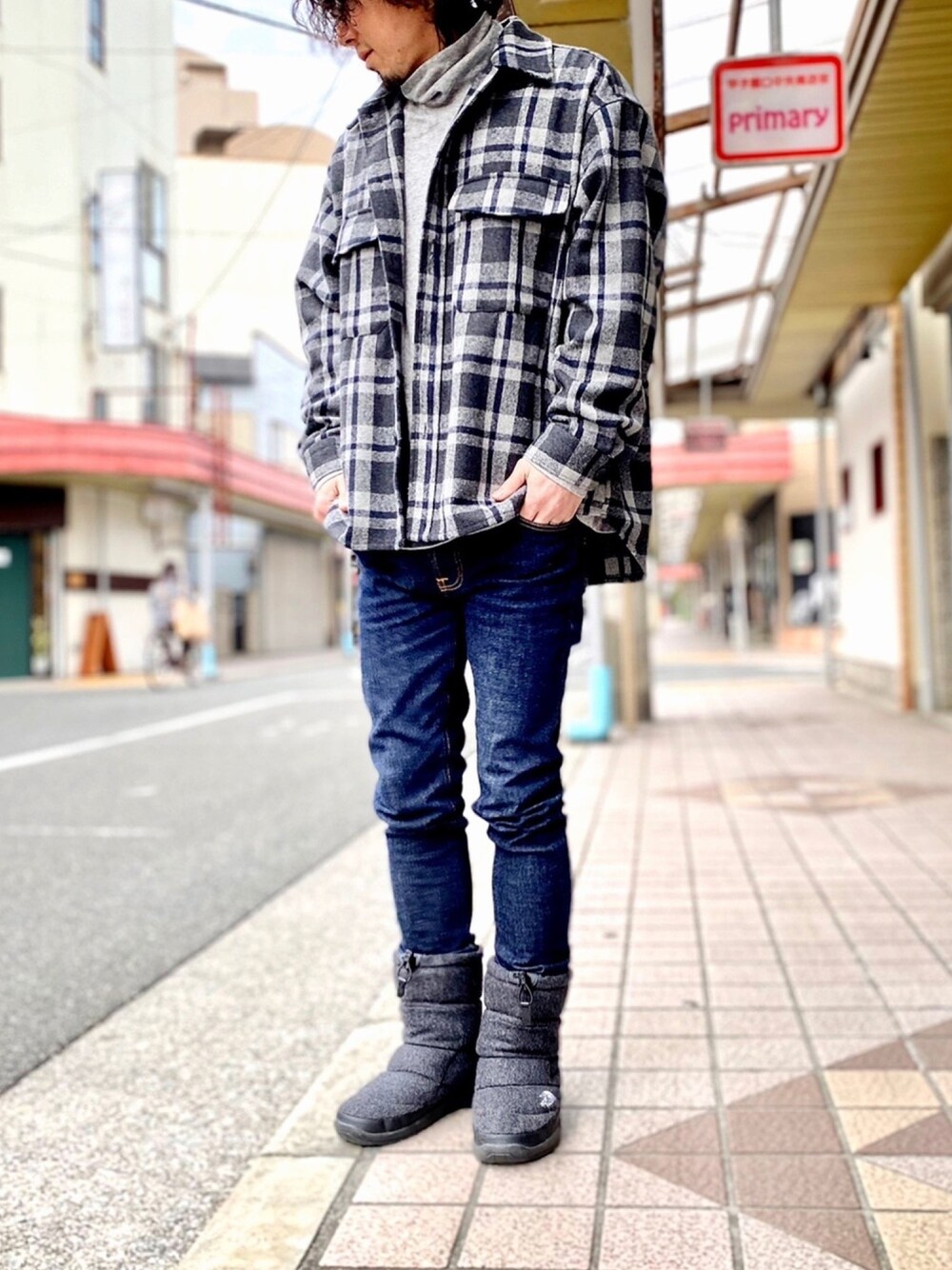 「私の推しブランド、CPOジャケット、CPOシャツ、オーバーサイズシャツ、ヌーディージーンズ、Nudie jeans、ヌプシ、ヌプシブーティ、thin finn、タートルネック」｜「TIMELY WARNINGのTimely Warning / 《 WEB限定 》 メルトンライク ドロップショルダー CPO ジャケット セットアップ  / ビッグシルエット / ウールライク ウール混 / カットジャケット パンツ（セットアップ、グレー系）」を使った、KEITA(ΦωΦ)さん（メンズ・182cm）の冬コーディネートの1枚目の写真