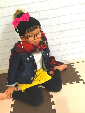 「apres les cours（アプレレクール）のアイテム（デニムジャケット）」を使った、miruさん（キッズ・110cm）の秋コーディネート
