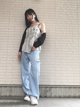 「STYLENANDA（スタイルナンダ）のアイテム（カーディガン/ボレロ）」を使った、Maiさん（レディース・157cm）の夏コーディネート