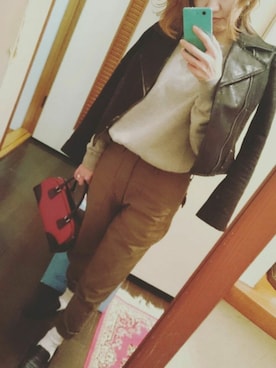 「SNIDEL（スナイデル）のアイテム（ライダースジャケット）」を使った、みかすけさん（レディース・147cm）の春コーディネート