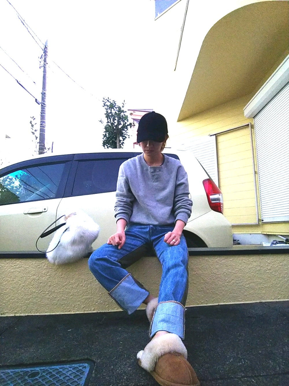 「秋のコーデ、カジュアルコーデ、シンプル、ゆるコーデ、おしゃれさんと繋がりたい、低身長、Sサイズ、普段着、fashion、ootd」｜「DISCOATの【Discoat】アンゴラCAP（キャップ、ブラック系）」を使った、みかすけさん（レディース・147cm）の秋コーディネートの1枚目の写真