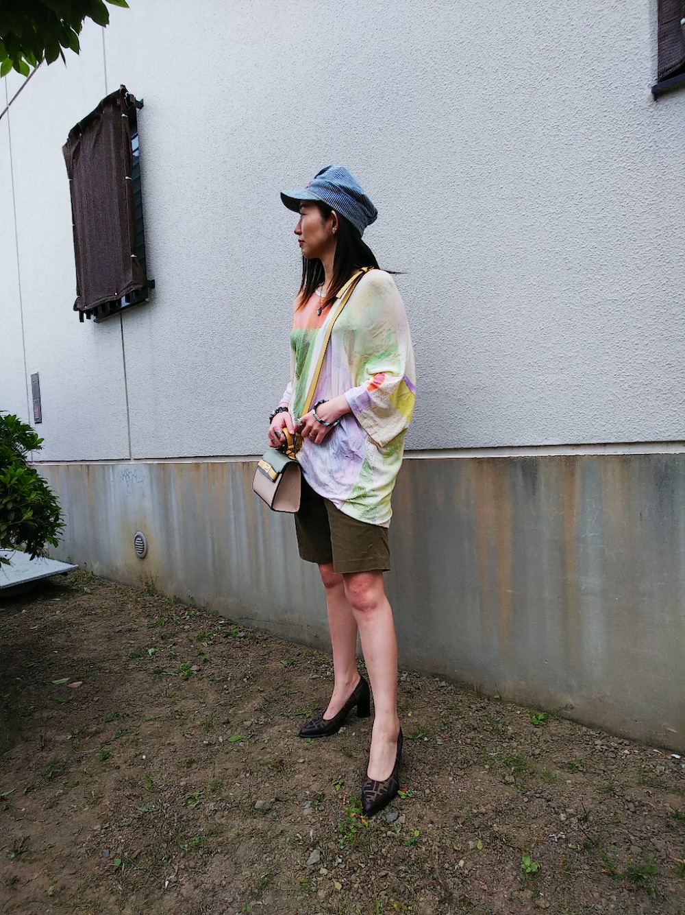 「大人カジュアル、低身長コーデ、春コーデ、ヴィンテージ、シアー、ootd、古着MIX、インスタグラム、お洒落さんとつながりたい、古着」｜「FENDIのアイテム（パンプス、ブラウン系）」を使った、みかすけさん（レディース・147cm）の春コーディネートの1枚目の写真