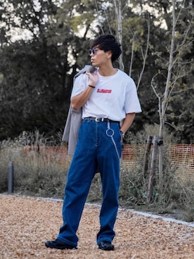 「lot holon（ロットホロン）のアイテム（デニムパンツ）」を使った、Dr.Pesanさん（メンズ・174cm）の夏コーディネート