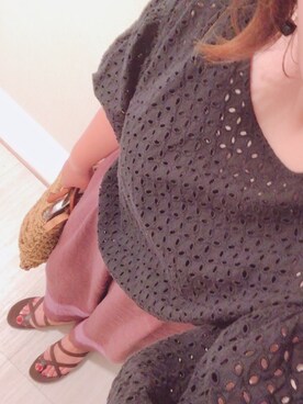 「niko and...（ニコアンド）のCLEARリネンレーヨンワイドパンツ（その他パンツ）」を使った、Rinさん（レディース・160cm）の夏コーディネート