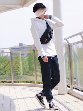 「Rename（リネーム）のアイテム（ボディバッグ/ウエストポーチ）」を使った、GPさん（メンズ・163cm）の春コーディネート