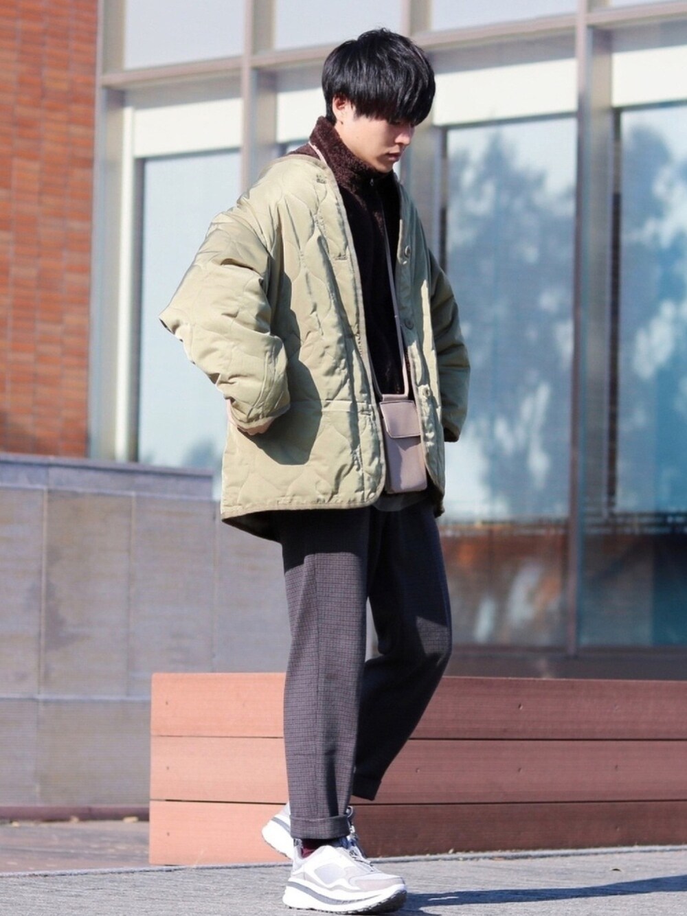 ノーカラーフリースジャケット オリーブグリーン ノーカラーフリースジャケット オリーブグリーン ボアフリース