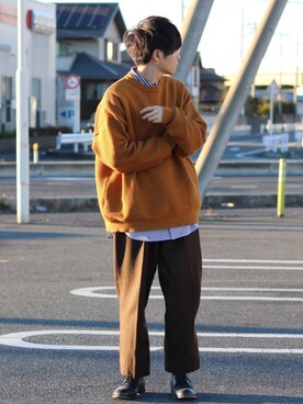 「marka（マーカ）のmarka / マーカ：2TUCK COCOON FIT - wool soft serge -：M20C-07PT03C[COR]（スラックス）」を使った、GPさん（メンズ・163cm）の冬コーディネート