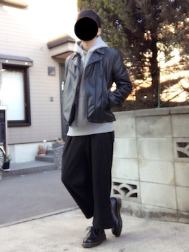 「AZUL by moussy（アズールバイマウジー）のアイテム（ライダースジャケット）」を使った、りょーさん（メンズ・170cm）の冬コーディネート
