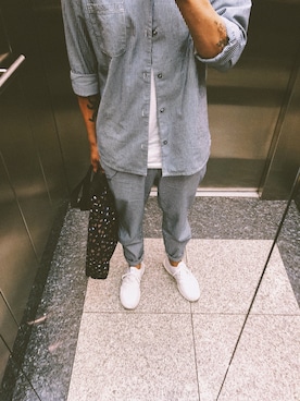 「A.P.C.（アーペーセー）のアイテム（スラックス）」を使った、Kayさん（メンズ・185cm）の夏コーディネート