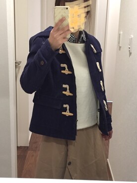「白ニット」｜「アイテム（ダッフルコート）」を使った、rikka さん（レディース・158cm）の冬コーディネート