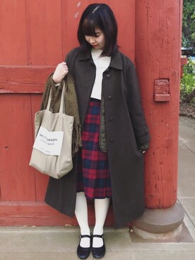 「赤チェック」｜「アイテム（バレエシューズ）」を使った、hinaさん（レディース・158cm）の冬コーディネート