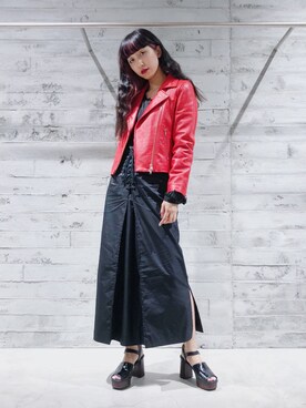ライダースジャケットを使った 赤コーデ のレディース人気ファッションコーディネート Wear