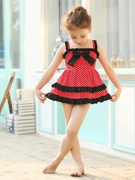 「アイテム（水着、レッド系）」を使った、KidsTeddyさん（キッズ・100cm）の夏コーディネート