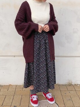 kubokawa_さんの「・花柄ロングギャザースカート ●＊」を使ったコーディネート
