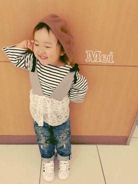 「2歳10ヶ月」｜「アイテム（ハンチング/ベレー帽）」を使った、♡Mei♡さん（キッズ・90cm）の秋コーディネート