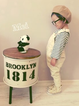 「GLOBAL WORK（グローバルワーク）の【キッズ】コーデュロイサロペット/727636 （サロペット/オーバーオール、ホワイト系）」を使った、♡Mei♡さん（キッズ・100cm）の秋コーディネート