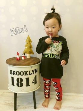 「HYSTERIC MINI（ヒステリックミニ）のBABY FANTASTIC “UNICORN”HYSTERIC LAND BIG-トレーナー（スウェット、ブラック系）」を使った、♡Mei♡さん（キッズ・100cm）の秋コーディネート