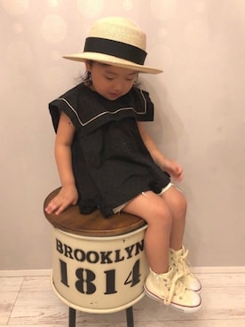 「COMECHATTO&CLOSET（カムチャットアンドクロゼット）のアイテム（トップス、ブラック系）」を使った、♡Mei♡さん（キッズ・100cm）の夏コーディネート