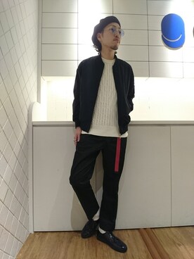 「カラーサングラス」｜「アイテム（MA-1）」を使った、まさるさんさん（メンズ・180cm）の秋コーディネート