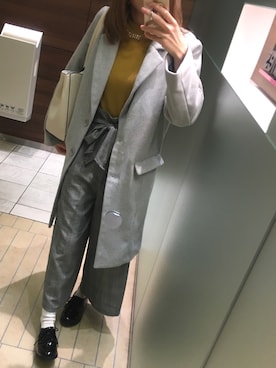 「one way（ワンウェイ）のアイテム（チェスターコート）」を使った、遊佐さん（レディース・153cm）の冬コーディネート