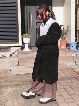 「ファーコート」｜「アイテム（シャツワンピース）」を使った、遊佐さん（レディース・153cm）の冬コーディネート