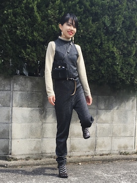 「猫」｜「アイテム（つなぎ/オールインワン）」を使った、madokaさん（レディース・153cm）の春コーディネート