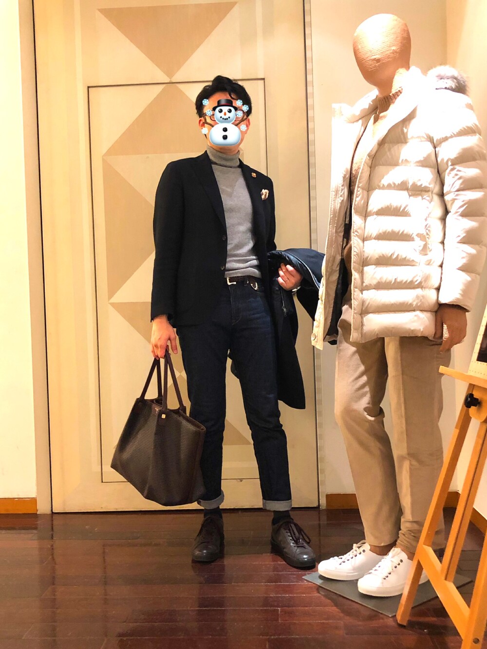 「アズーロ・エ・マローネ、ジャケパン、伊達男見習い、イタリアンカジュアル、lardini、SERAPIAN」｜「SIVIGLIAの＜SIVIGLIA（シビリア）＞ Core INDIGO DNM ◆（デニムパンツ、ブルー系）」を使った、matashita monsterさん（メンズ・177cm）の冬コーディネートの1枚目の写真