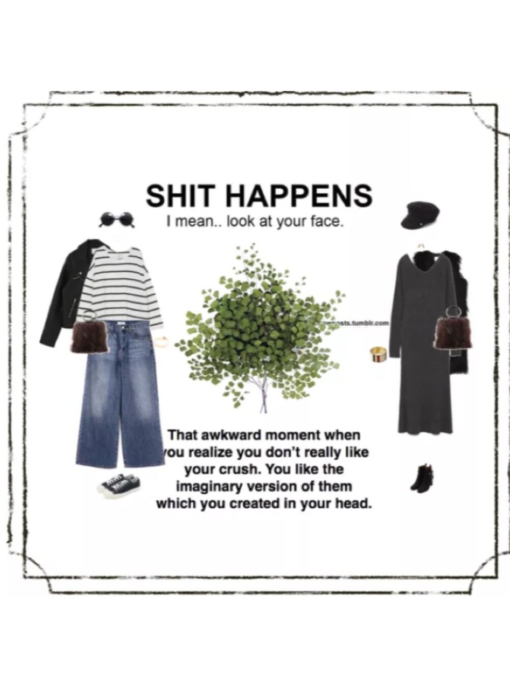 ブラック系のライダースジャケット、ホワイト系のTシャツ/カットソー、ブラウン系のショルダーバッグを着用したレディースの秋コーディネートの1枚目の写真