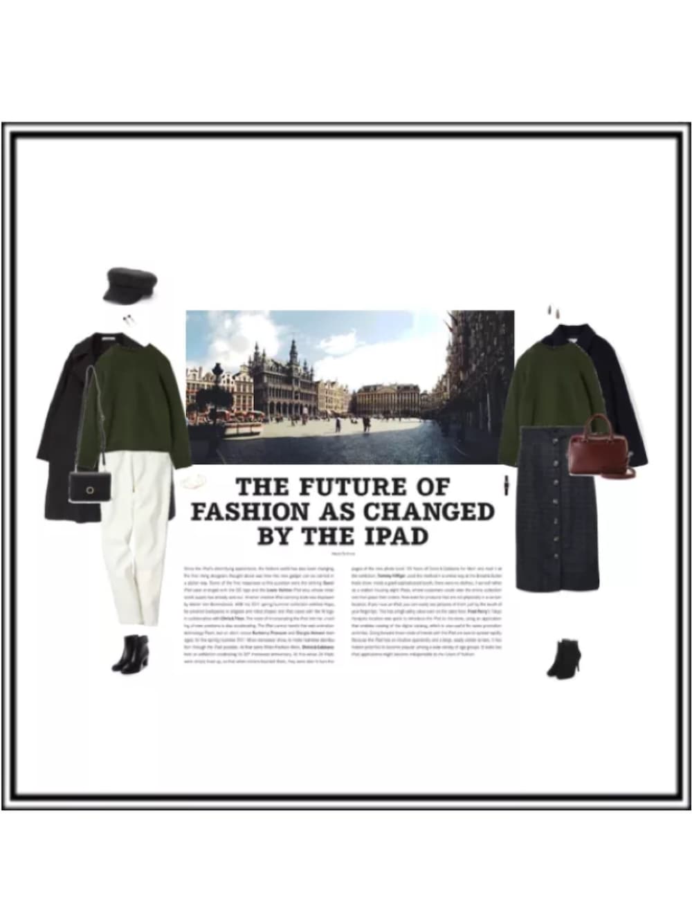 グリーン系のニット/セーター、ホワイト系のパンツ、ブラック系のジャケット/アウターを着用したレディースの冬コーディネートの1枚目の写真