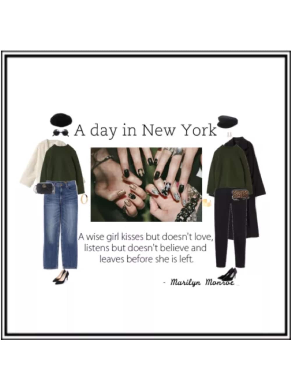 グリーン系のニット/セーター、ブルー系のデニムパンツ、ホワイト系のその他アウターを着用したレディースの冬コーディネートの1枚目の写真