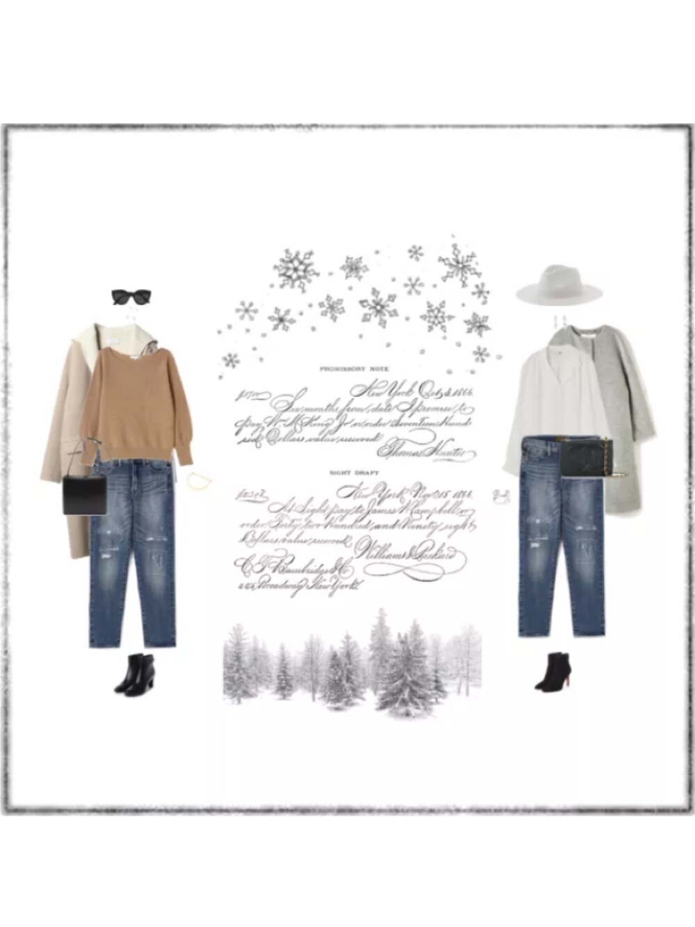 ブラウン系のニット/セーター、ベージュ系のその他アウター、ホワイト系のシャツ/ブラウスを着用したレディースの冬コーディネートの1枚目の写真