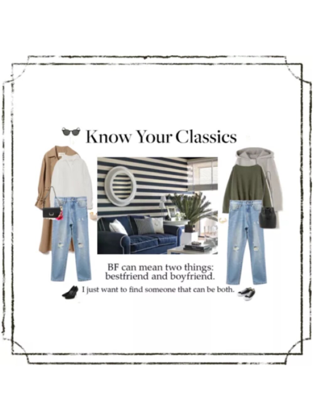 ホワイト系のシャツ/ブラウス、ベージュ系のトレンチコート、グリーン系のニット/セーターを着用したレディースの冬コーディネートの1枚目の写真