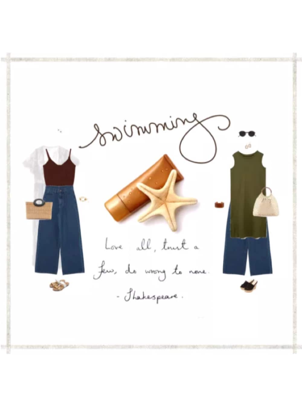 ブラウン系のキャミソール、グリーン系のワンピース、ホワイト系のカーディガン/ボレロを着用したレディースの夏コーディネートの1枚目の写真