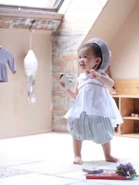 「アイテム（その他ベビー用品、シルバー系）」を使った、Soyoさん（キッズ・80cm）の春コーディネート