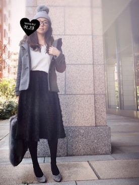 「DHOLIC（ディーホリック）のアイテム（ニットキャップ/ビーニー）」を使った、もじゃさん（レディース・158cm）の冬コーディネート