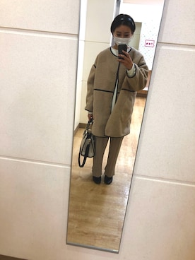 「RETRO GIRL（レトロガール）のアイテム（ノーカラーコート）」を使った、Nさん（レディース・158cm）の冬コーディネート
