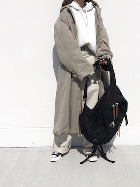 「グレゴリー」｜「アイテム（ステンカラーコート）」を使った、ayakaさん（レディース・156cm）の春コーディネート