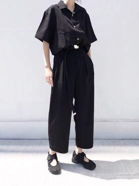ayaka使用「MONO-MART（ポリトロリラックスオープンカラーシャツ(1/2 sleeve)）」的時尚穿搭