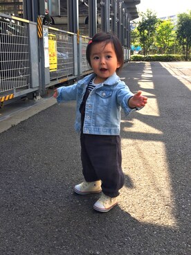 「アイテム（ベビーシューズ/ベビーソックス、ホワイト系）」を使った、ohana bouさん（キッズ・80cm）の春コーディネート