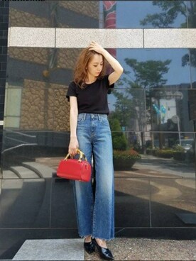 「Ungrid（アングリッド）のカットオフワイドデニム（デニムパンツ）」を使った、庄司　未菜美さん（レディース・159cm）の夏コーディネート