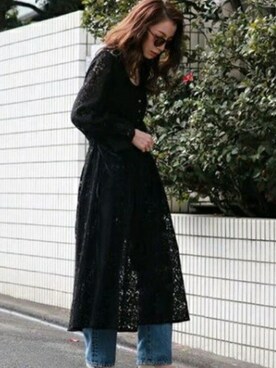 「Ungrid（アングリッド）の総レースマキシワンピース（ワンピース）」を使った、庄司　未菜美さん（レディース・159cm）の冬コーディネート