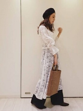「Ungrid（アングリッド）の総レースマキシワンピース（ワンピース）」を使った、庄司　未菜美さん（レディース・159cm）の冬コーディネート