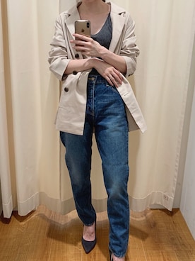 「Ungrid（アングリッド）のハイウエストテーパードデニム（デニムパンツ）」を使った、庄司　未菜美さん（レディース・159cm）の夏コーディネート